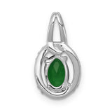 Diamond and Oval Emerald Charm Pendant in Real 14k White Gold