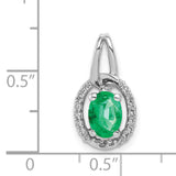 Diamond and Oval Emerald Charm Pendant in Real 14k White Gold