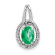 Diamond and Oval Emerald Charm Pendant in Real 14k White Gold