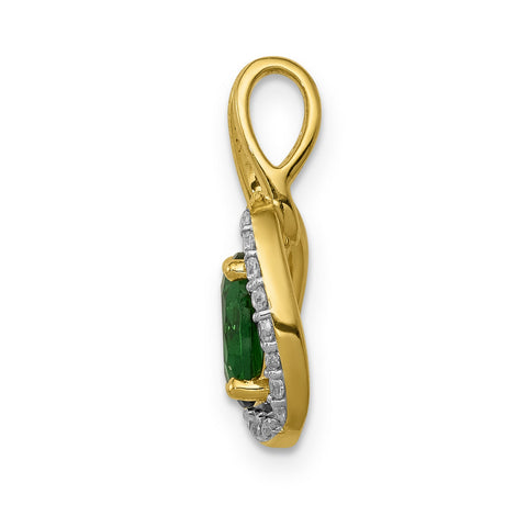 Diamond and Oval Emerald Charm Pendant in Real 14k Yellow Gold