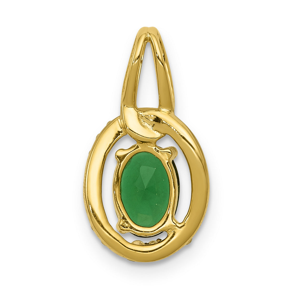 Diamond and Oval Emerald Charm Pendant in Real 14k Yellow Gold