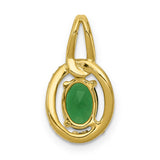 Diamond and Oval Emerald Charm Pendant in Real 14k Yellow Gold