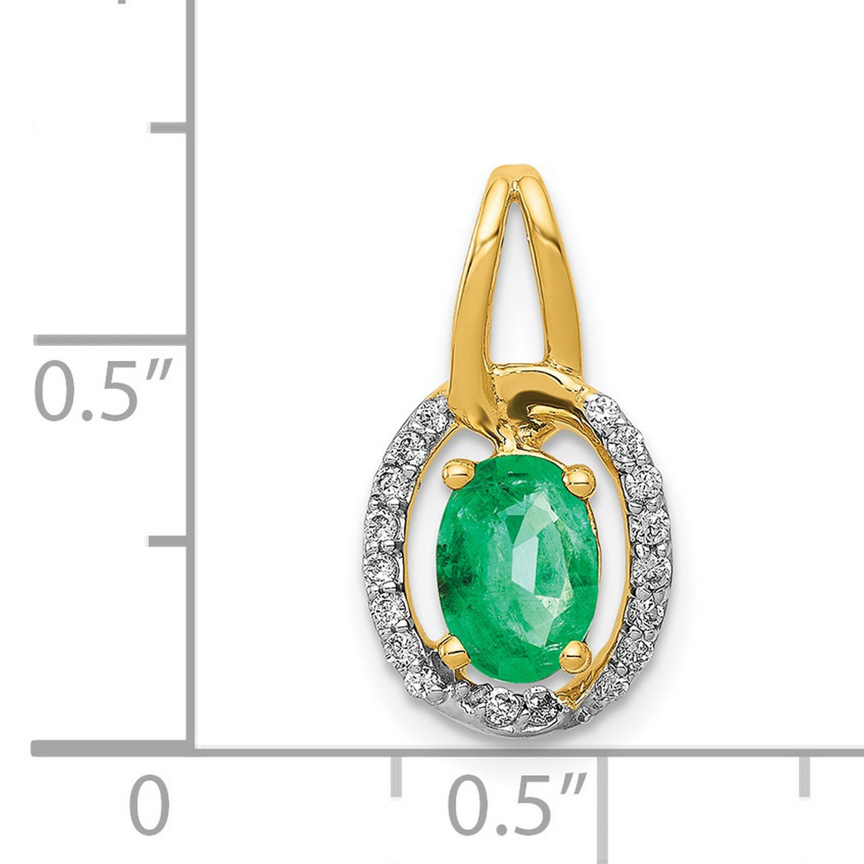 Diamond and Oval Emerald Charm Pendant in Real 14k Yellow Gold
