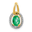 Diamond and Oval Emerald Charm Pendant in Real 14k Yellow Gold