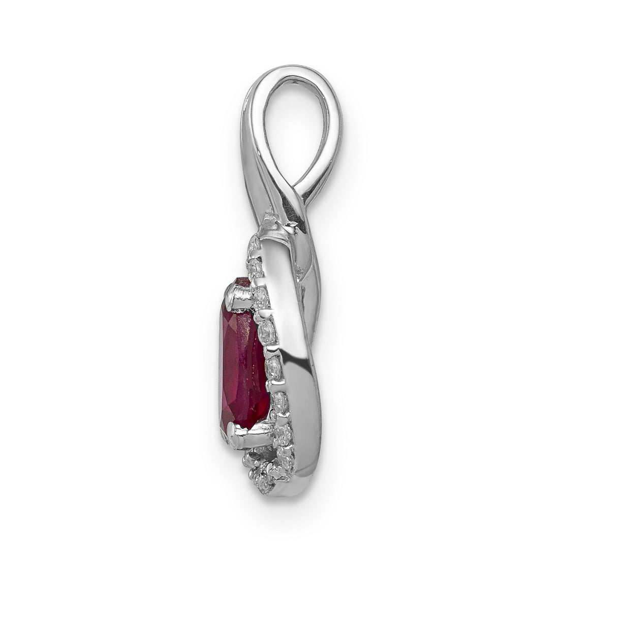 Diamond and .86 Ruby Oval Halo Charm Pendant in Real 14k White Gold