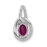 Diamond and .86 Ruby Oval Halo Charm Pendant in Real 14k White Gold