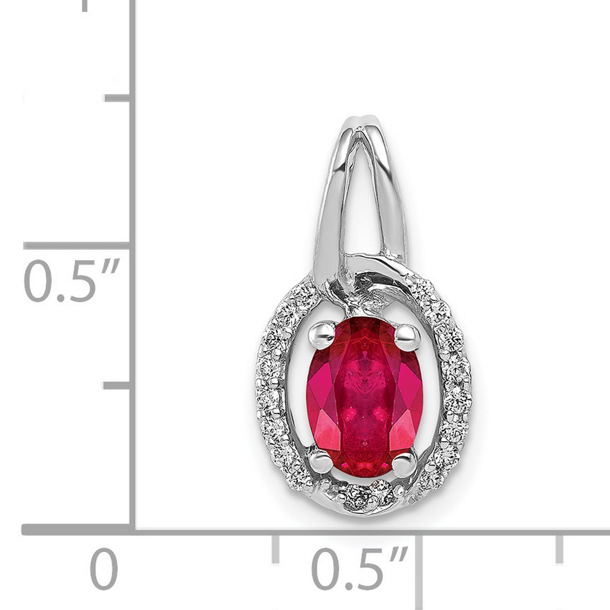 Diamond and .86 Ruby Oval Halo Charm Pendant in Real 14k White Gold