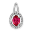 Diamond and .86 Ruby Oval Halo Charm Pendant in Real 14k White Gold