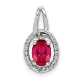 Diamond and .86 Ruby Oval Halo Charm Pendant in Real 14k White Gold