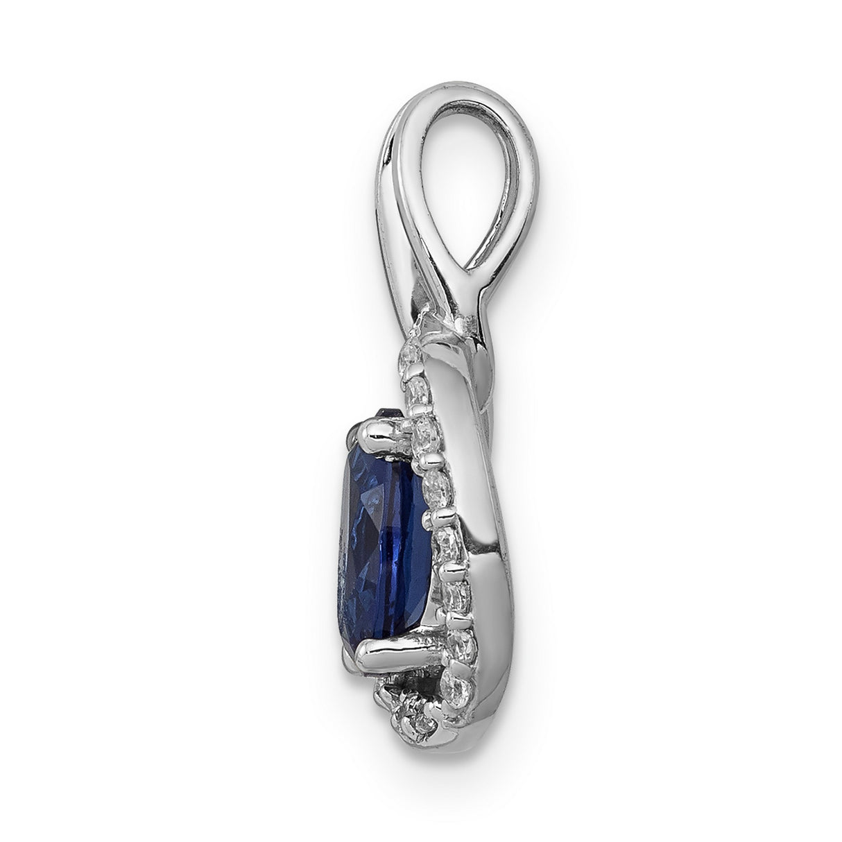Diamond and .85 Sapphire Halo Charm Pendant in Real 14k White Gold