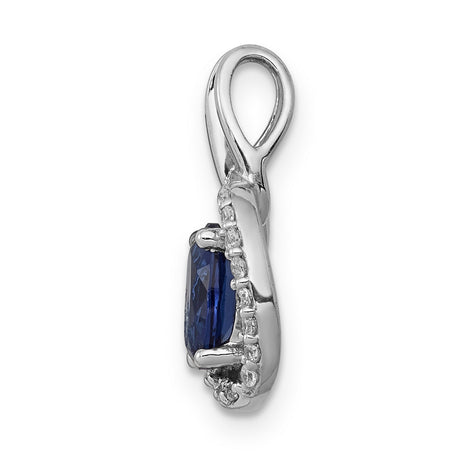 Diamond and .85 Sapphire Halo Charm Pendant in Real 14k White Gold