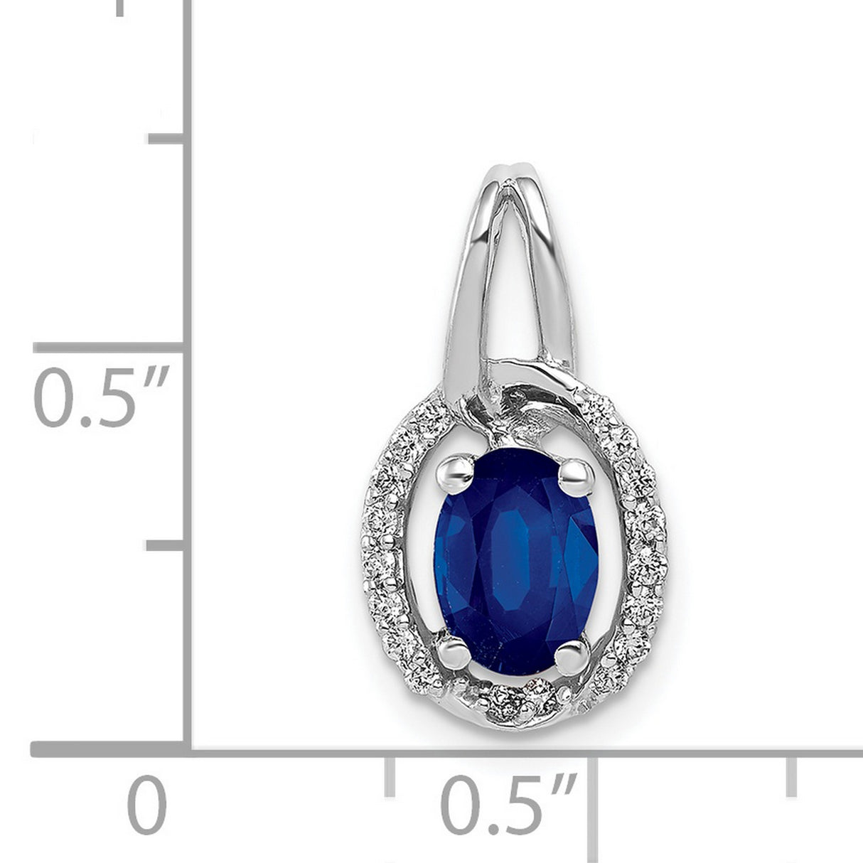 Diamond and .85 Sapphire Halo Charm Pendant in Real 14k White Gold