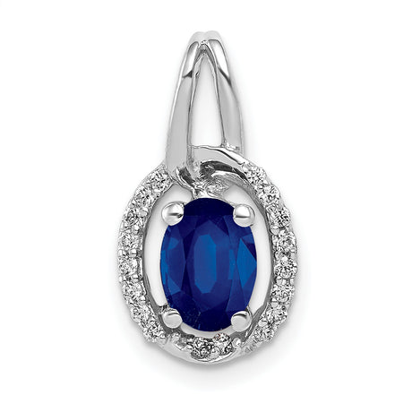 Diamond and .85 Sapphire Halo Charm Pendant in Real 14k White Gold