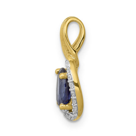 Diamond and .85 Sapphire Halo Charm Pendant in Real 14k Yellow Gold