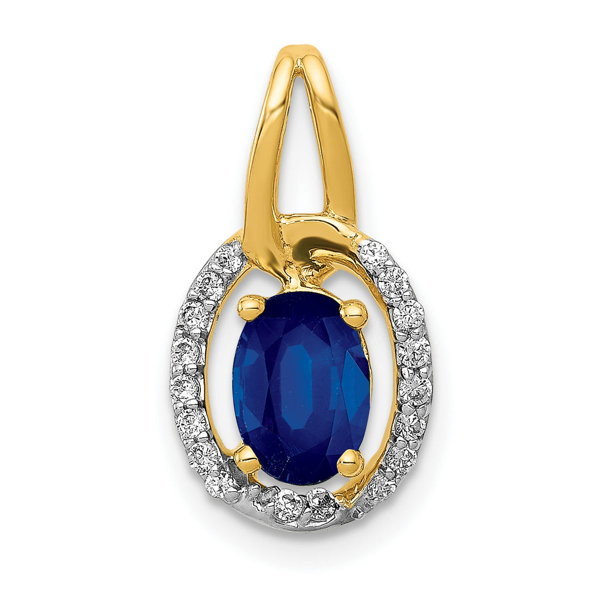 Diamond and .85 Sapphire Halo Charm Pendant in Real 14k Yellow Gold