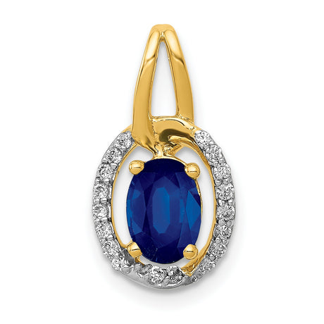 Diamond and .85 Sapphire Halo Charm Pendant in Real 14k Yellow Gold