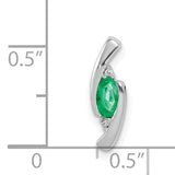 14k White Gold Emerald Pendant with Diamond Accents, Oval Cut, Modern Abstract Design for Women