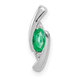 14k White Gold Emerald Pendant with Diamond Accents, Oval Cut, Modern Abstract Design for Women