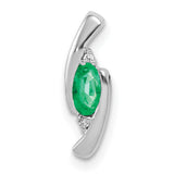 14k White Gold Emerald Pendant with Diamond Accents, Oval Cut, Modern Abstract Design for Women