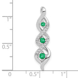 10k White Gold Pendant with Emeralds and Accent Diamonds, Twist Swirl Design for Women