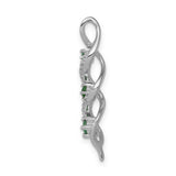 14k White Gold Pendant with Three Emeralds, Flowing Twist Design, Accent Diamonds, May Birthstone
