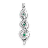 14k White Gold Pendant with Three Emeralds, Flowing Twist Design, Accent Diamonds, May Birthstone