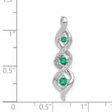 14k White Gold Pendant with Three Emeralds, Flowing Twist Design, Accent Diamonds, May Birthstone