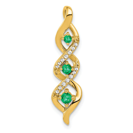 14k Yellow Gold Pendant with Three Emeralds, Twisting Design and Flowing Shape