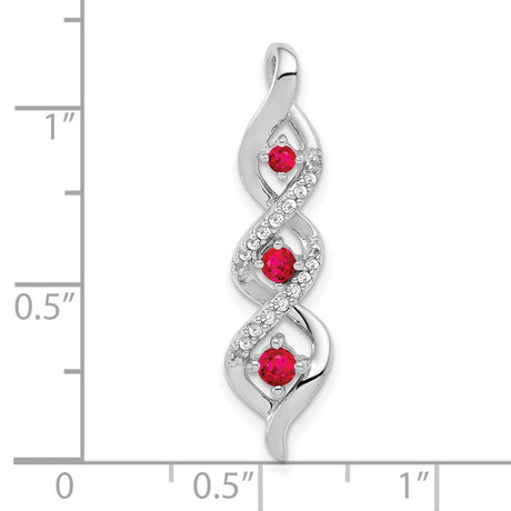 Diamond and .25 Ruby Twisted 3-stone Chain Slide Charm Pendant in Real 10k White Gold