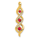 10k Yellow Gold Pendant with Ruby Gemstones, Flowing Twist Design, Romantic Style