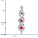 14k White Gold Pendant with Three Round Rubies, Infinity Swirl Design, Pavé Accents
