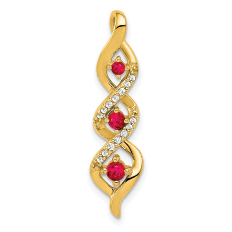 14k Yellow Gold Infinity Twist Pendant with Ruby Gemstones and White Accents