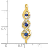 Diamond and .26 Sapphire 3-stone Twisted Chain Slide Charm Pendant in Real 10k Yellow Gold