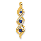 14k Yellow Gold Pendant with Three Round Blue Sapphires, Twisted Design, Chain Slide