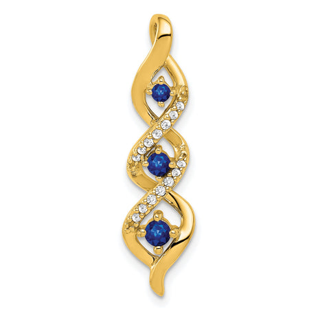 14k Yellow Gold Pendant with Three Round Blue Sapphires, Twisted Design, Chain Slide
