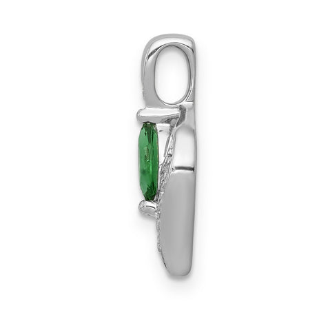14k White Gold Emerald Pendant with Diamond Accent, Marquise Cut, Wave Design