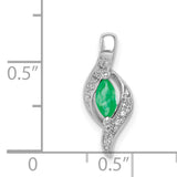 14k White Gold Emerald Pendant with Diamond Accent, Marquise Cut, Wave Design