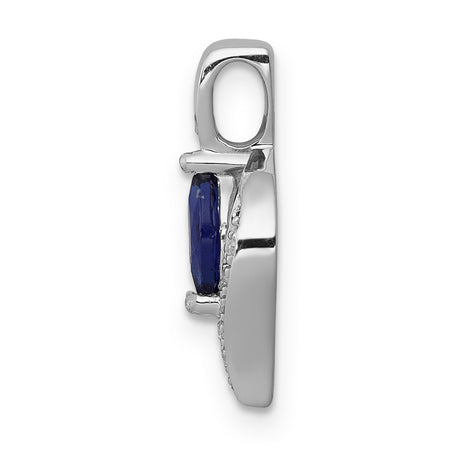 14k White Gold Pendant with Marquise Blue Sapphire and Diamond Accents, Wavy Design