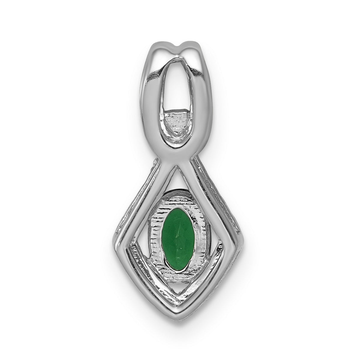 Fancy Diamond and Oval Emerald Charm Pendant in Real 14k White Gold
