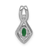 Fancy Diamond and Oval Emerald Charm Pendant in Real 14k White Gold