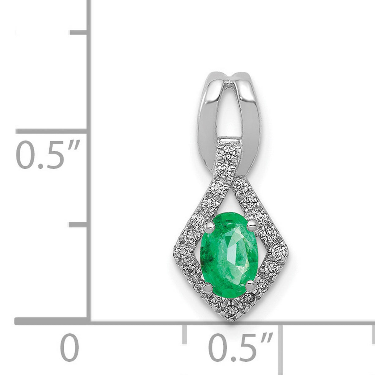 Fancy Diamond and Oval Emerald Charm Pendant in Real 14k White Gold