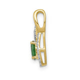 Fancy Diamond and Oval Emerald Charm Pendant in Real 14k Yellow Gold