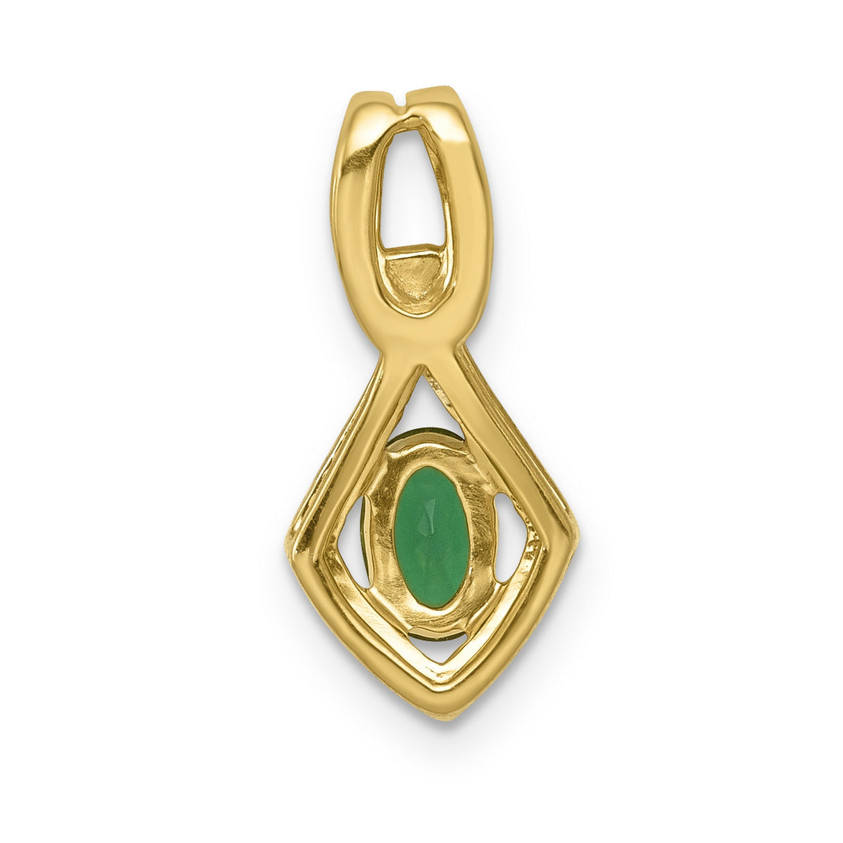 Fancy Diamond and Oval Emerald Charm Pendant in Real 14k Yellow Gold
