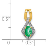 Fancy Diamond and Oval Emerald Charm Pendant in Real 14k Yellow Gold