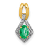 Fancy Diamond and Oval Emerald Charm Pendant in Real 14k Yellow Gold