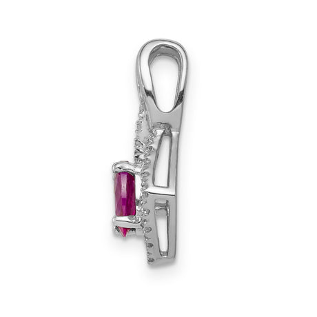 Diamond and .62 Oval Ruby Charm Pendant in Real 14k White Gold