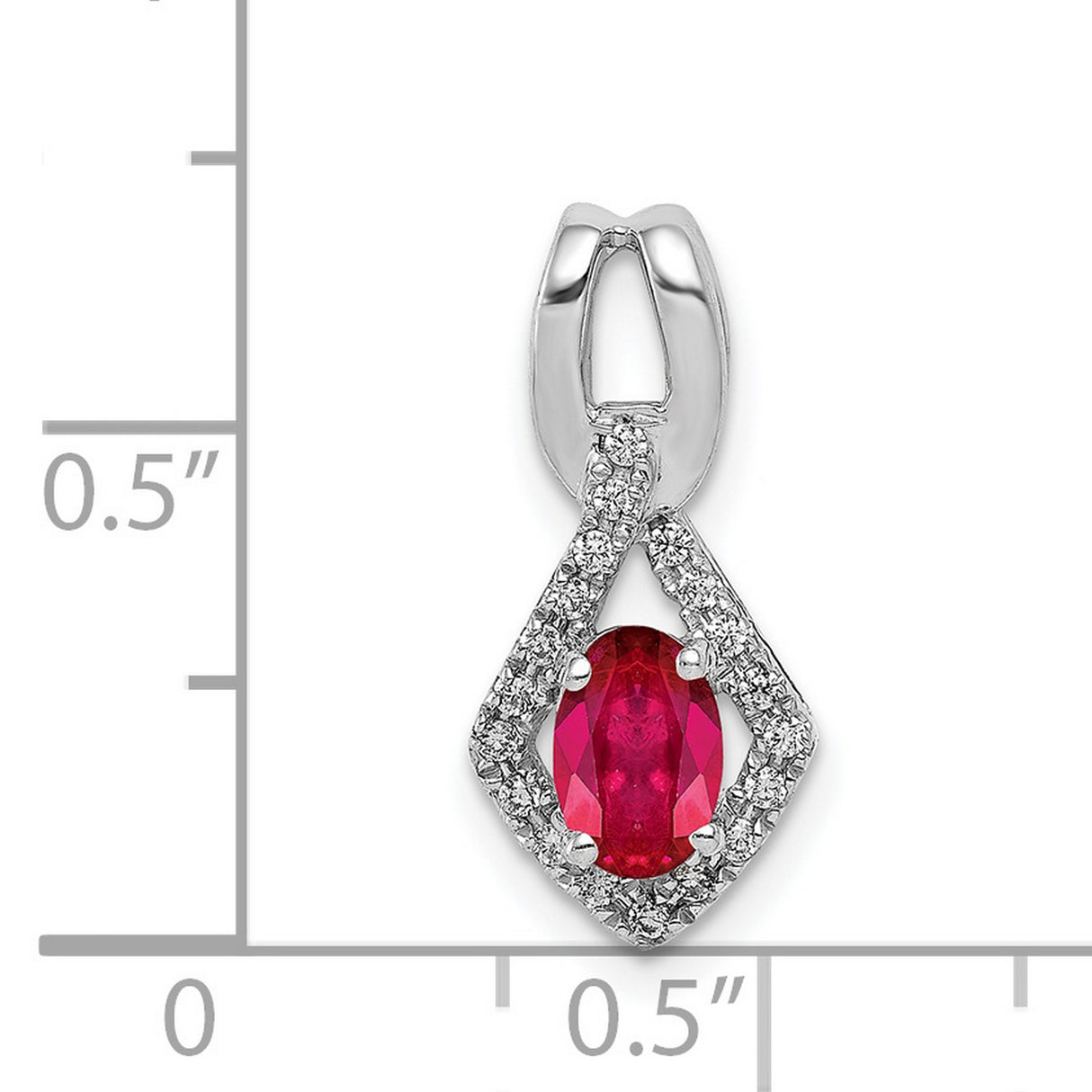 Diamond and .62 Oval Ruby Charm Pendant in Real 14k White Gold