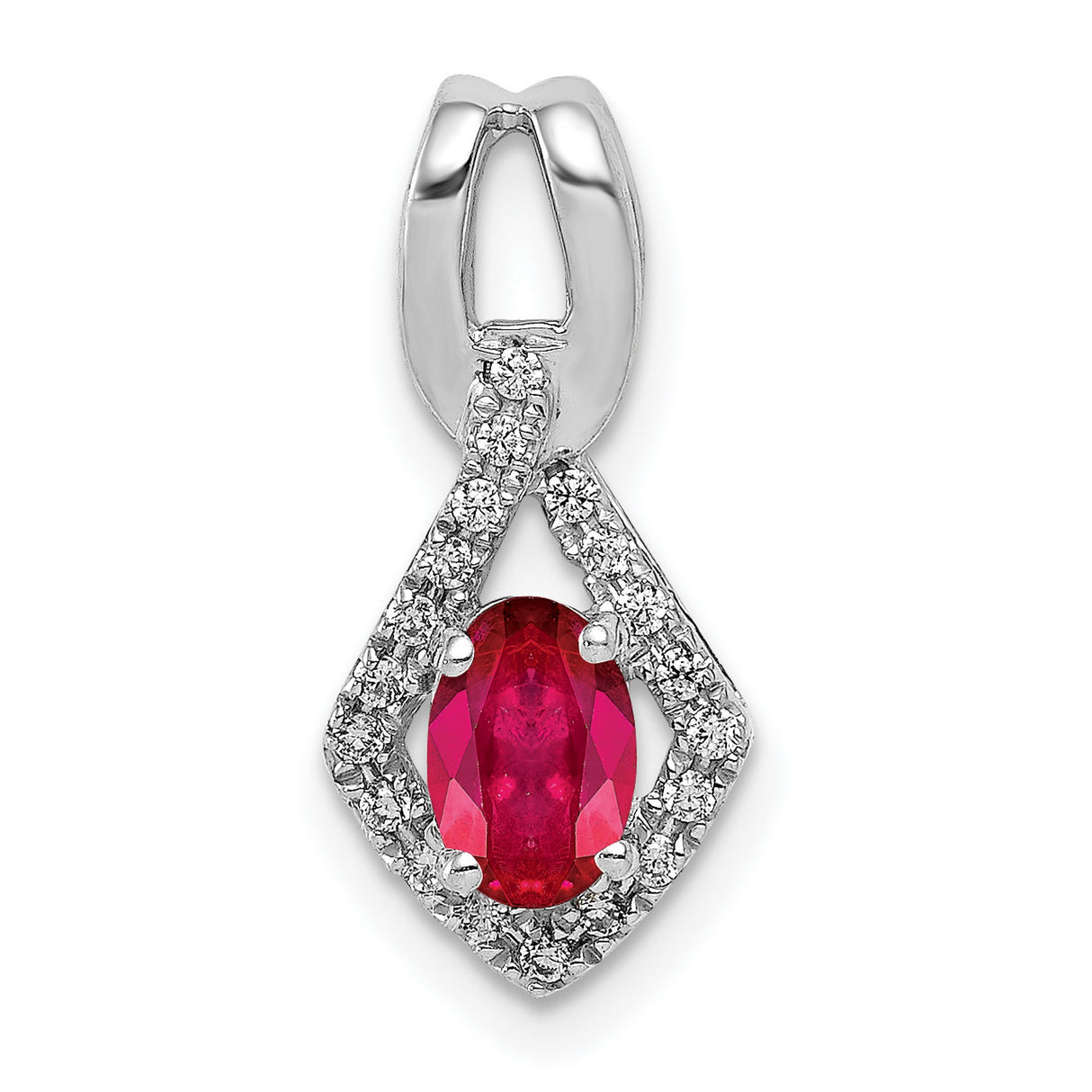 Diamond and .62 Oval Ruby Charm Pendant in Real 14k White Gold