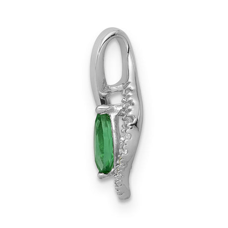 14k White Gold Pendant with Marquise Cut Emerald and Diamond Eye Design