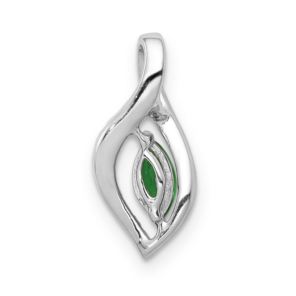 14k White Gold Pendant with Marquise Cut Emerald and Diamond Eye Design
